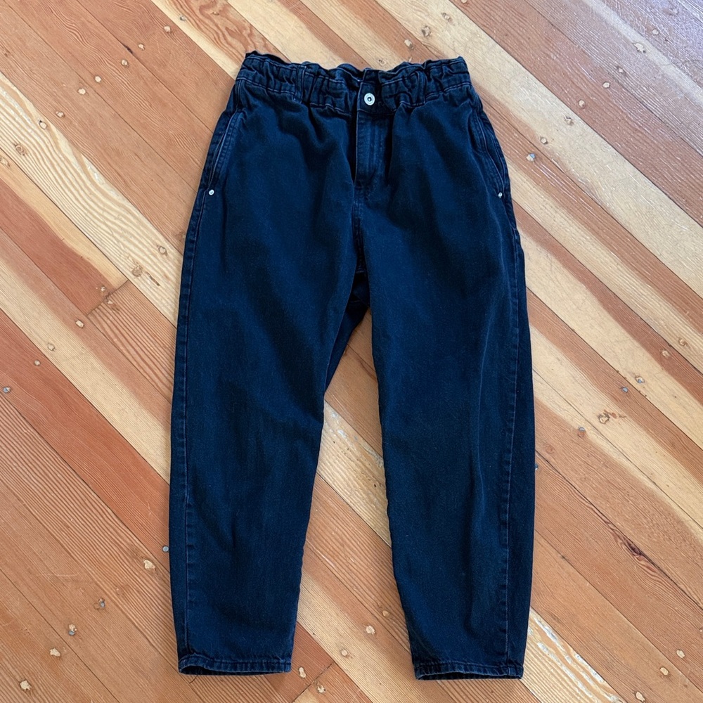 Zara Paperbag Waist Black Denim Jeans 6